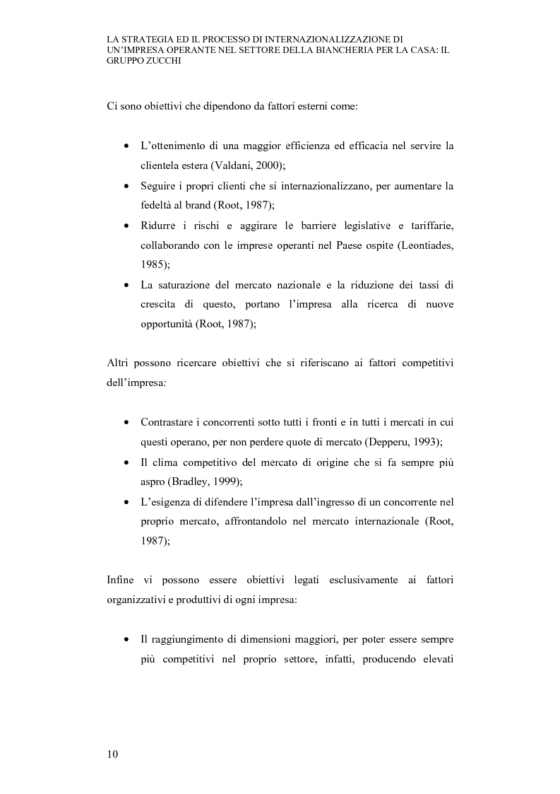 Anteprima della tesi: La strategia ed il processo di internazionalizzazione di un'impresa operante nel settore della biancheria per la casa: il Gruppo Zucchi, Pagina 9
