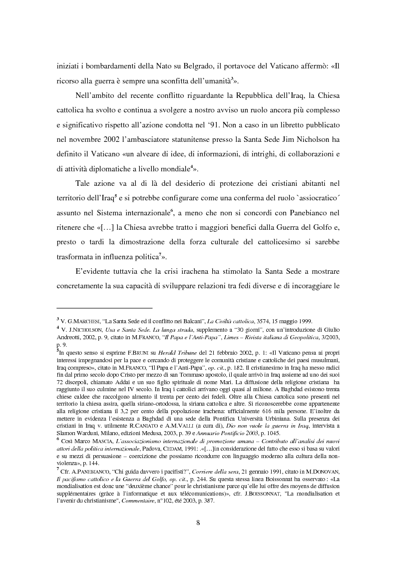 Anteprima della tesi: Il ruolo della Chiesa cattolica nella promozione della pace e della sicurezza internazionali: la Santa Sede ed il conflitto iracheno 2002-2004, Pagina 2