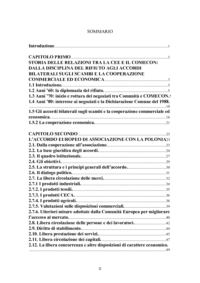 Indice della tesi: L'accordo europeo con la Polonia, Pagina 1
