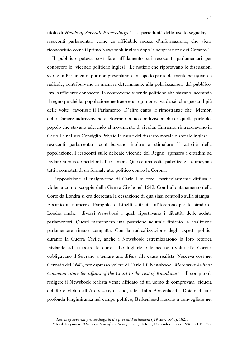 Anteprima della tesi: Mercurius Aulicus e Mercurius Britanicus: Informazione e Propaganda nella Guerra Civile Inglese, Pagina 8