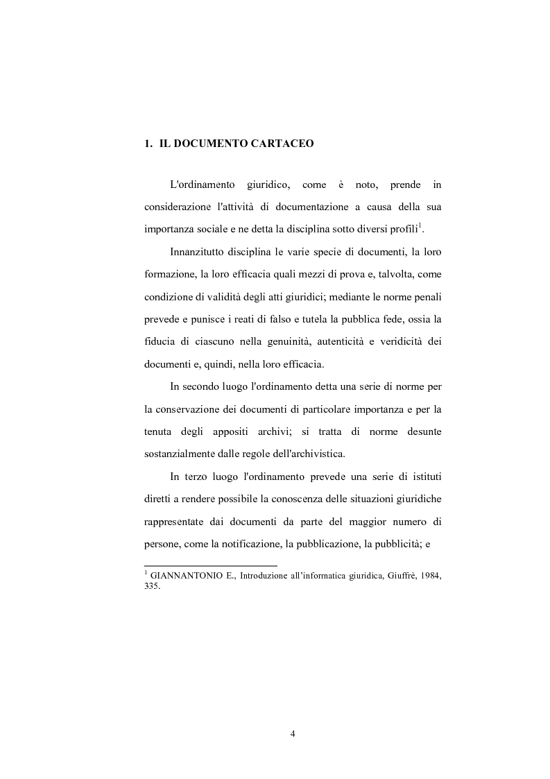 Anteprima della tesi: Il documento: nuove tecnologie (documento elettronico e firma digitale), Pagina 4