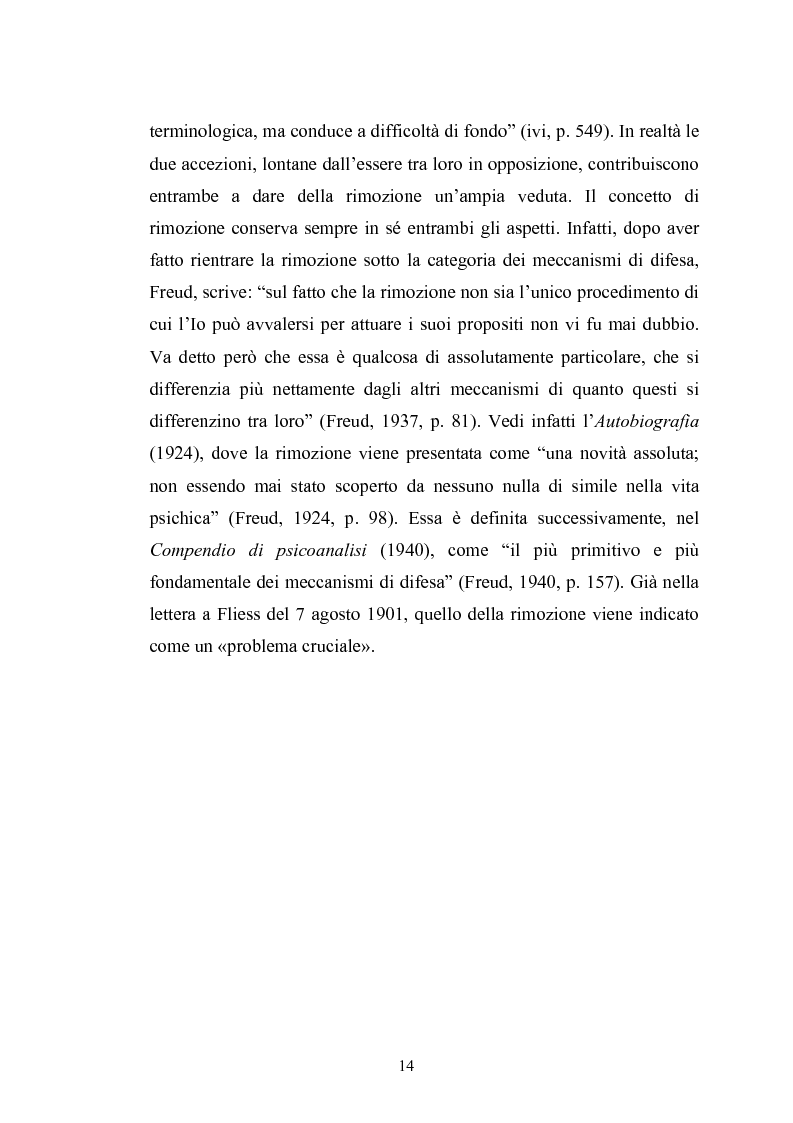 Anteprima della tesi: Il meccanismo della rimozione nella vita psichica - Sue connessioni con la scissione nella psicoanalisi delle psicosi, Pagina 11