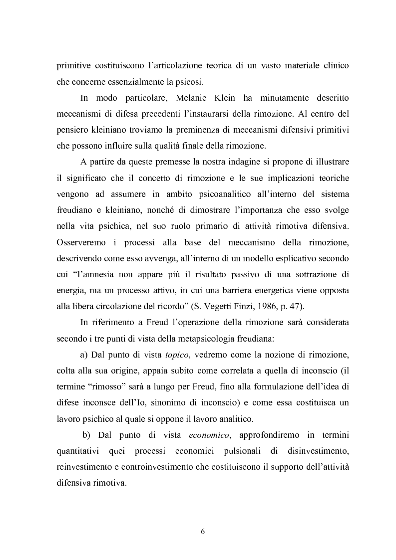 Anteprima della tesi: Il meccanismo della rimozione nella vita psichica - Sue connessioni con la scissione nella psicoanalisi delle psicosi, Pagina 3