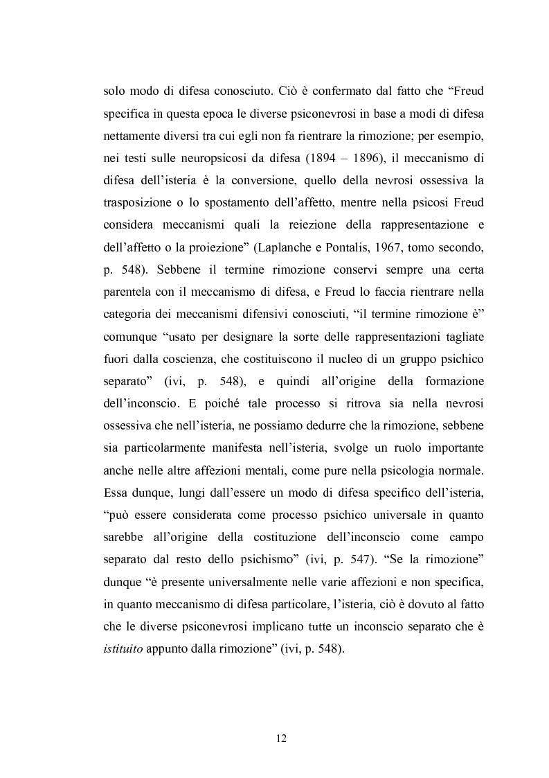 Anteprima della tesi: Il meccanismo della rimozione nella vita psichica - Sue connessioni con la scissione nella psicoanalisi delle psicosi, Pagina 9