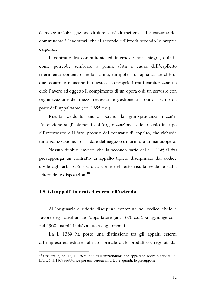 Anteprima della tesi: Dal divieto d'interposizione nella manodopera alla somministrazione di lavoro, Pagina 12