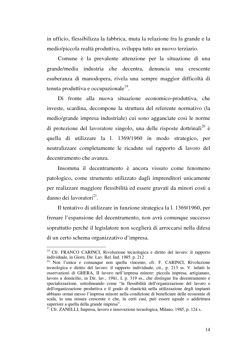 Anteprima della tesi: Dal divieto d'interposizione nella manodopera alla somministrazione di lavoro, Pagina 14