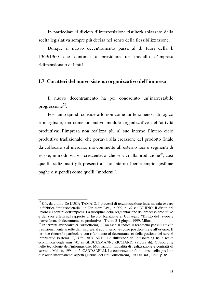Anteprima della tesi: Dal divieto d'interposizione nella manodopera alla somministrazione di lavoro, Pagina 15