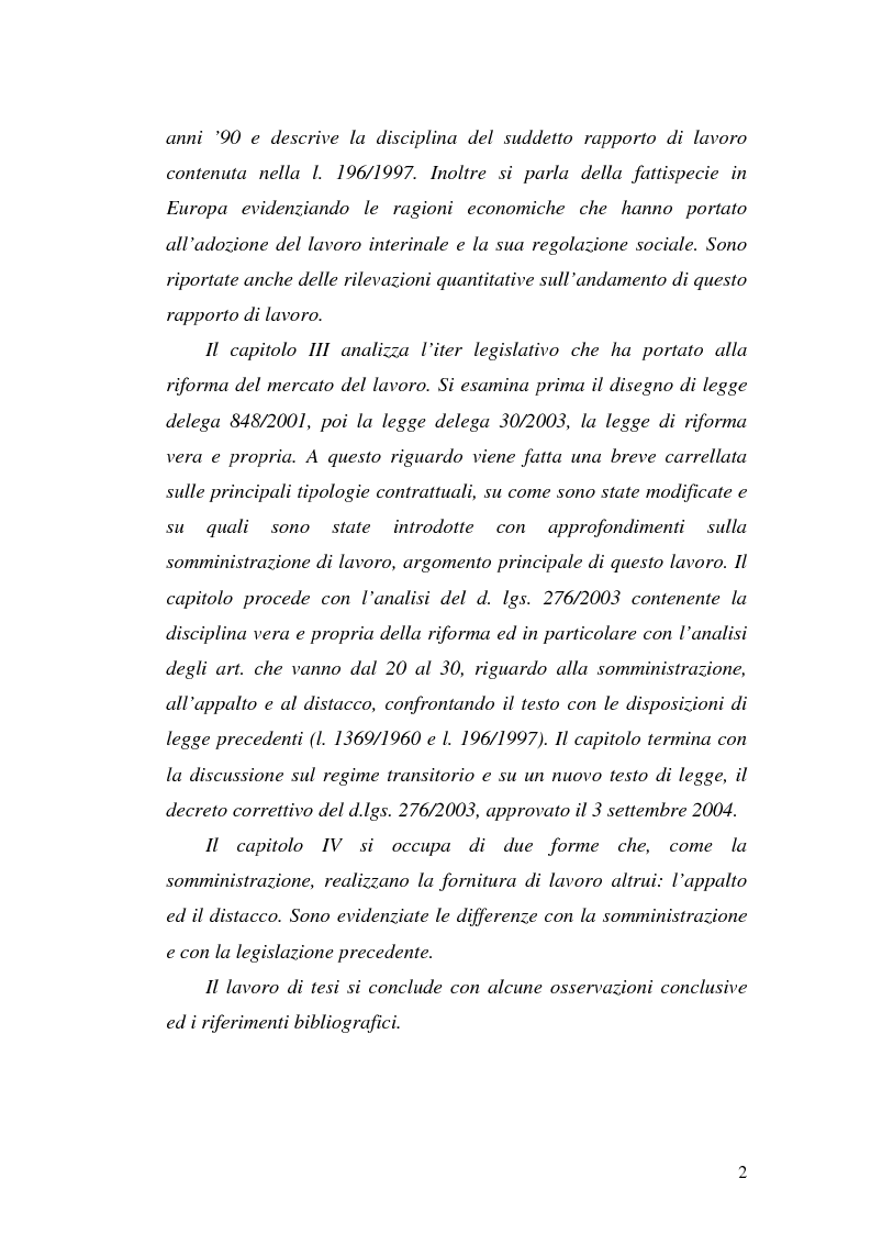 Anteprima della tesi: Dal divieto d'interposizione nella manodopera alla somministrazione di lavoro, Pagina 2