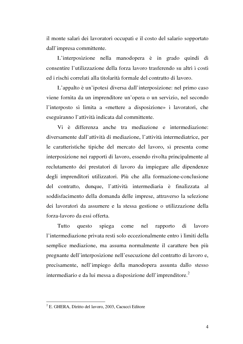 Anteprima della tesi: Dal divieto d'interposizione nella manodopera alla somministrazione di lavoro, Pagina 4