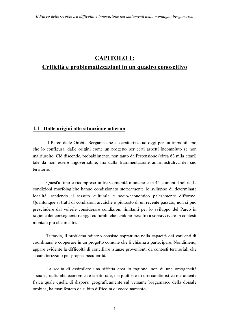 Anteprima della tesi: Il Parco delle Orobie tra difficoltà e innovazione nei mutamenti della montagna bergamasca, Pagina 2