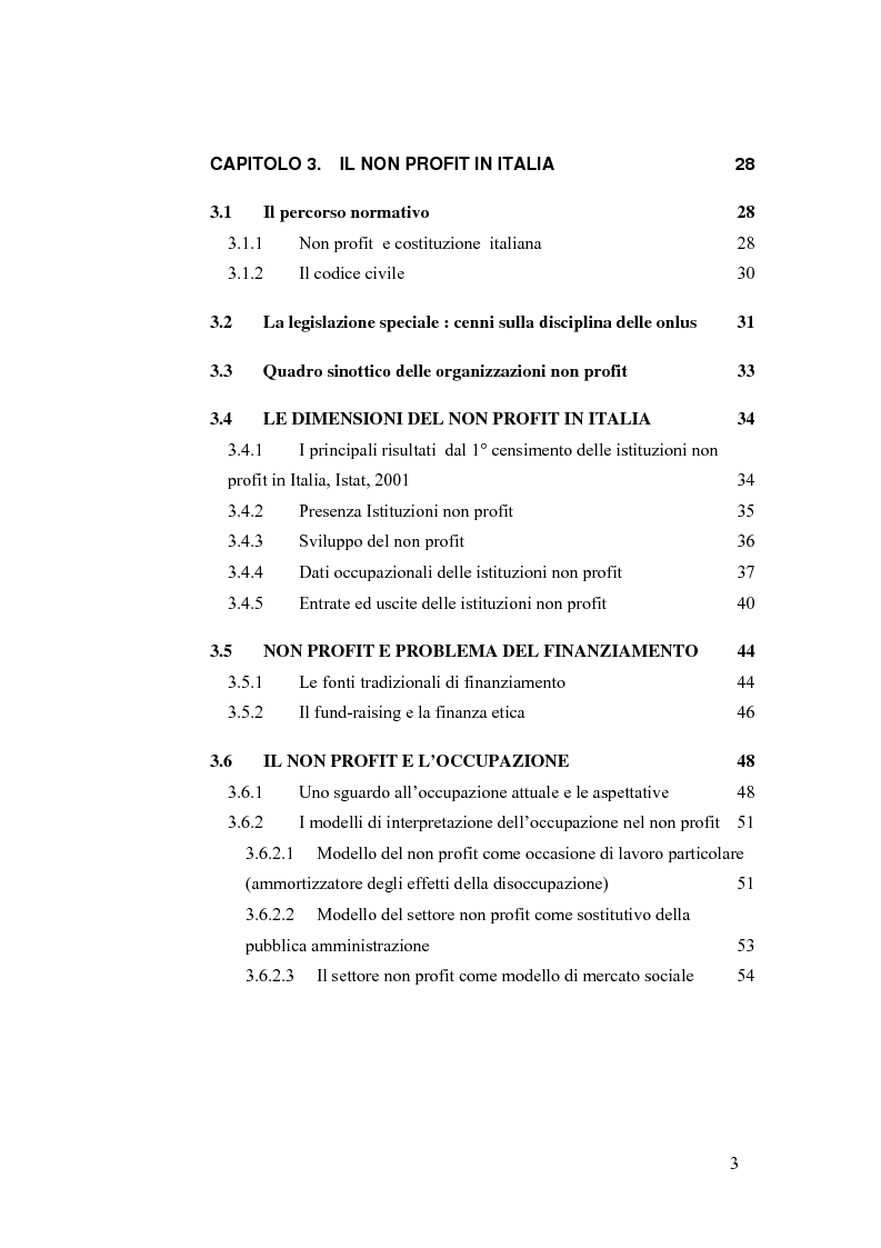 Indice della tesi: Non profit e fondazioni, Pagina 2