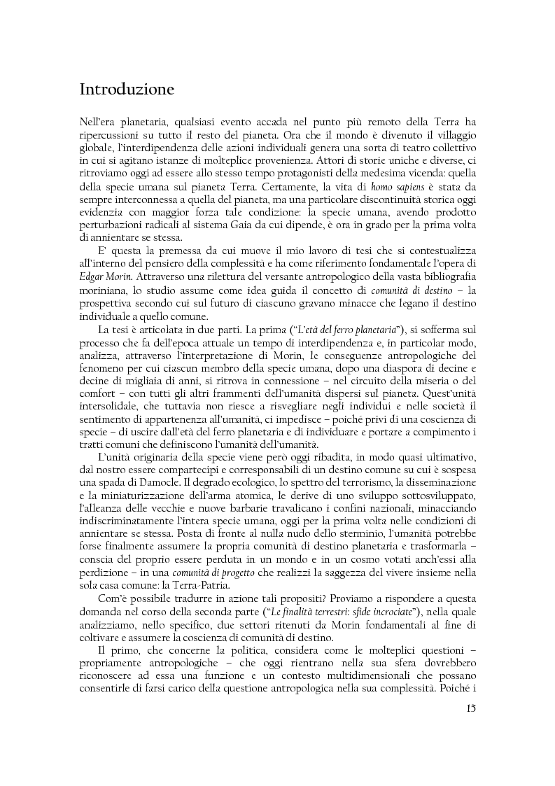 Anteprima della tesi: Comunità di destino. Educare alla complessità nell'era planetaria secondo il pensiero di Edgar Morin, Pagina 5