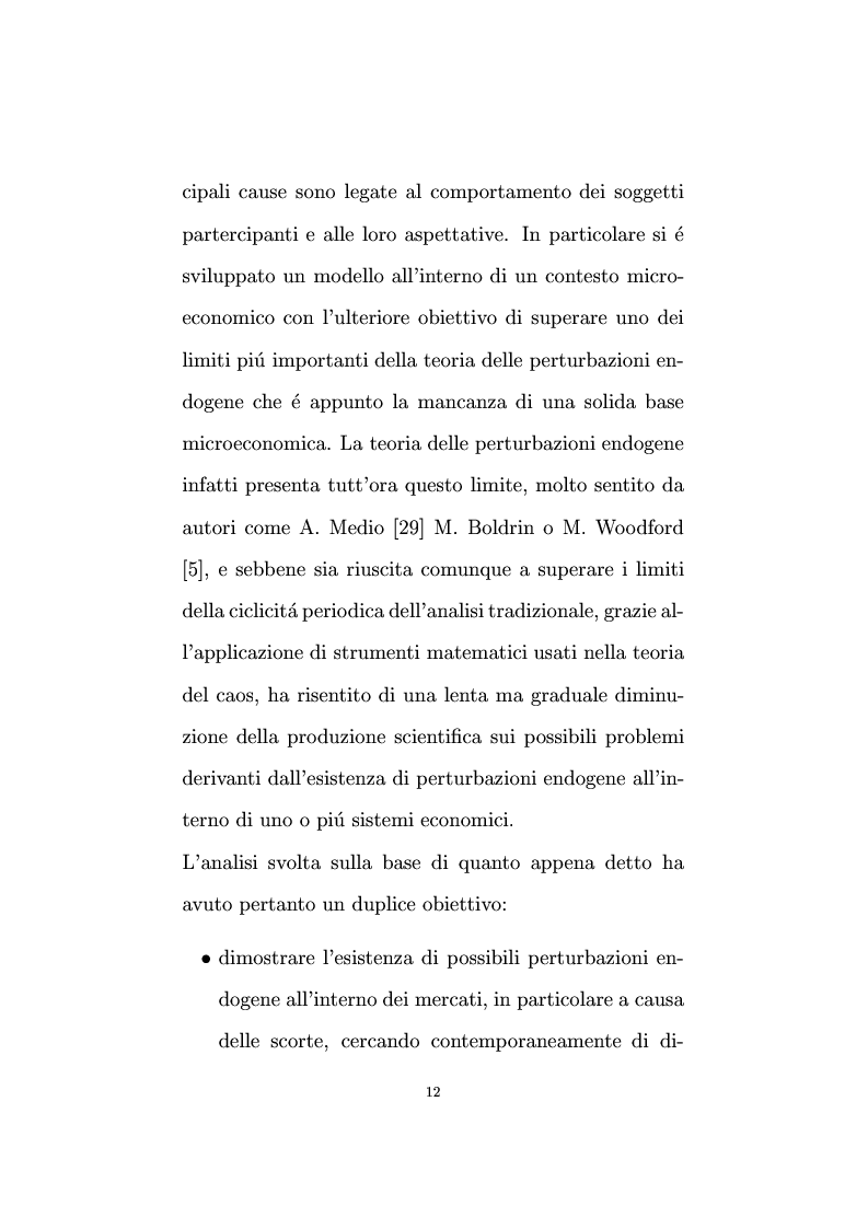 Anteprima della tesi: Non linearità e perturbazioni nei mercati. Analisi dinamica microfondata di un modello con scorte, Pagina 3