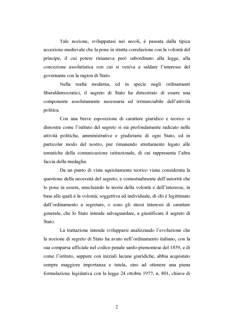 Anteprima della tesi: Il segreto di Stato alla luce dell'evoluzione del diritto all'informazione, Pagina 2