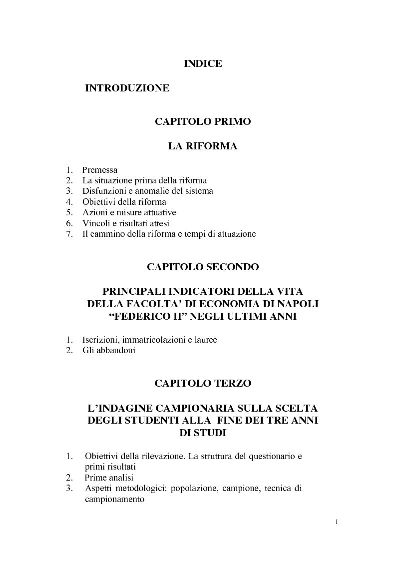Indice della tesi: Indagine statistica sulla nuova laurea triennale, Pagina 1