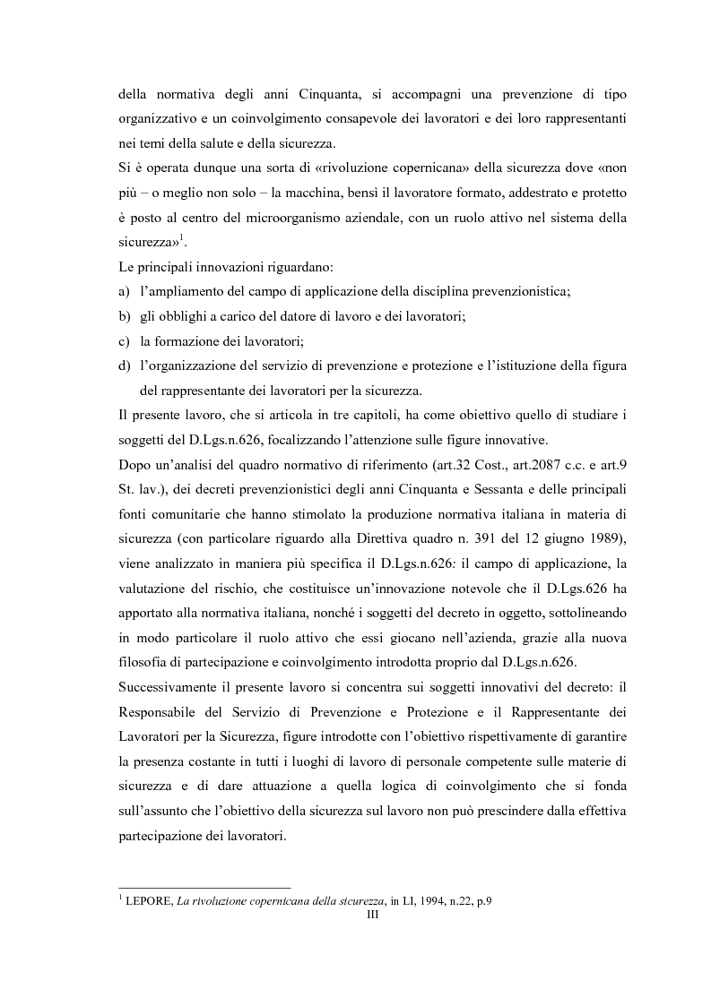 Anteprima della tesi: Gli obblighi del d.lgs 626/94: i soggetti innovativi, Pagina 2