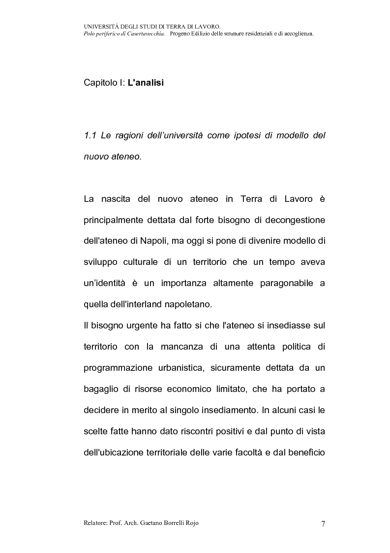 Anteprima della tesi: Università degli studi di Terra di Lavoro. Polo periferico di Casertavecchia: Progetto edilizio delle strutture residenziali, di accoglienza. Progetto di una biblioteca e di un aula informatica., Pagina 5