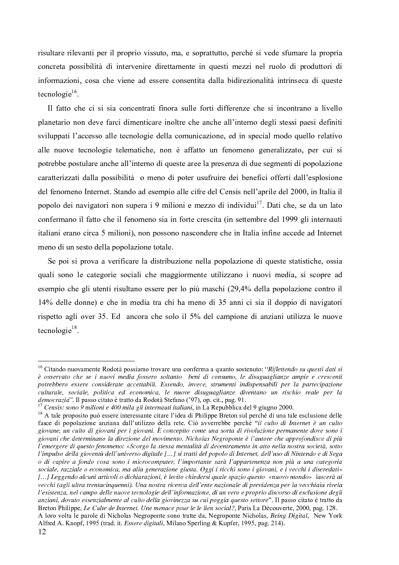 Anteprima della tesi: Nuove tecnologie e nuovi diritti. Democrazia, servizi, tutela degli spazi pubblici ai tempi di internet, Pagina 12