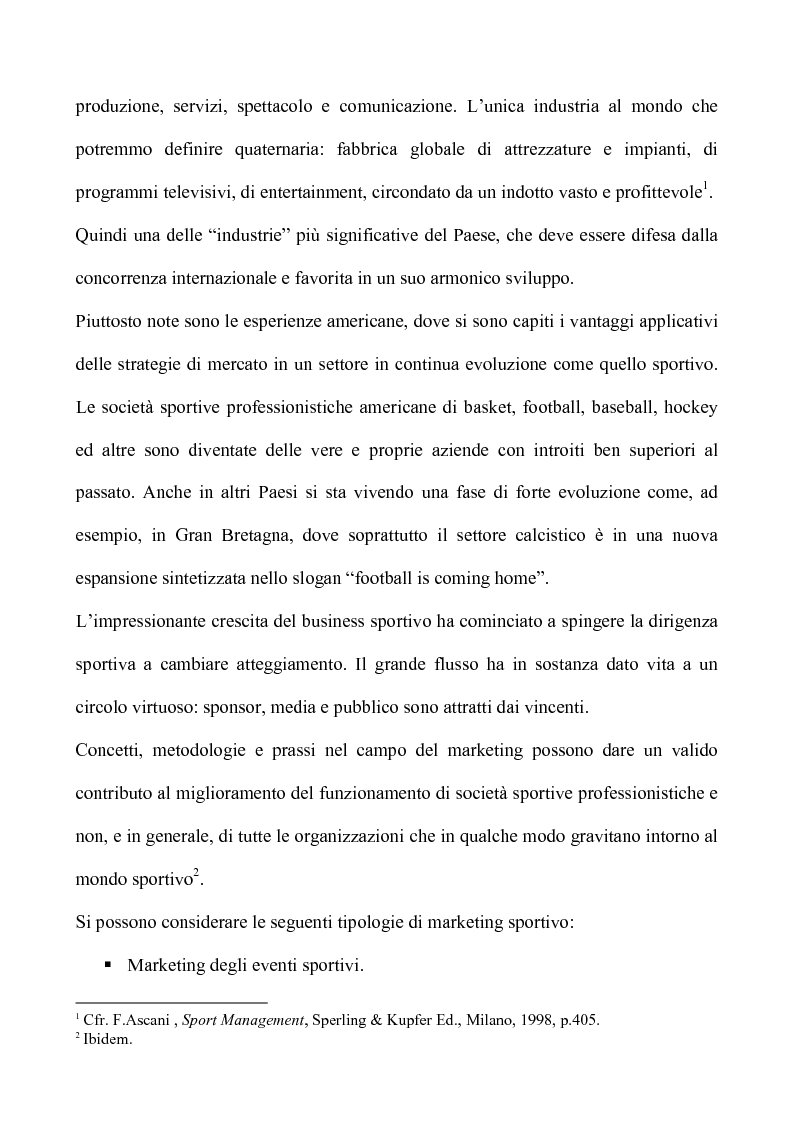 Anteprima della tesi: Sport & Business un matrimonio di interesse: la comunicazione nel marketing sportivo: i casi A.C.Milan e Teramo Basket, Pagina 6