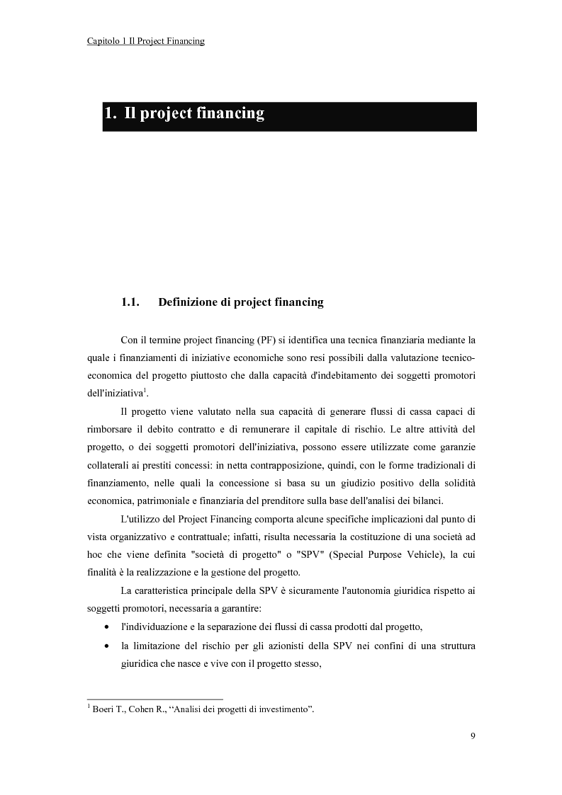 Anteprima della tesi: La valutazione economico-finanziaria nel project financing. Il caso Parco Millennium del Canavese, Pagina 4