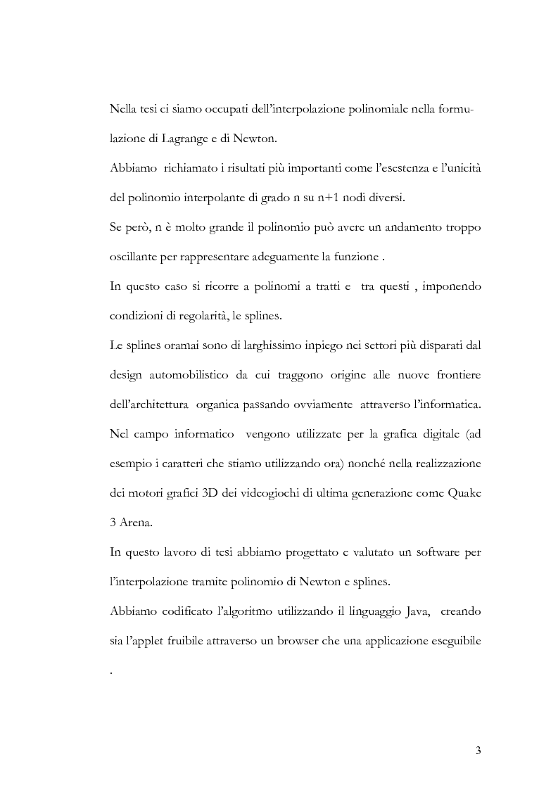 Anteprima della tesi: Progettazione e valutazione di una applicazione ed un applet Java per l’interpolazione polinomiale, Pagina 2