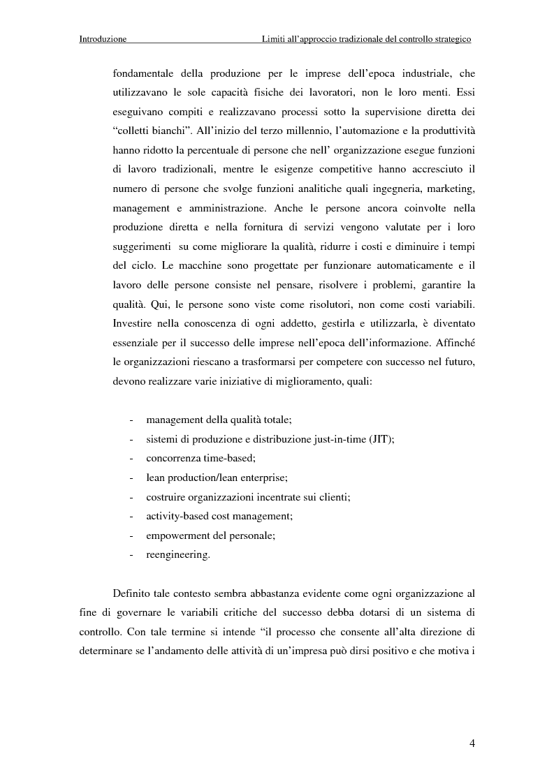 Anteprima della tesi: Dalla strategia ai comportamenti: la Balanced Scorecard come sistema di valutazione delle prestazioni, Pagina 4