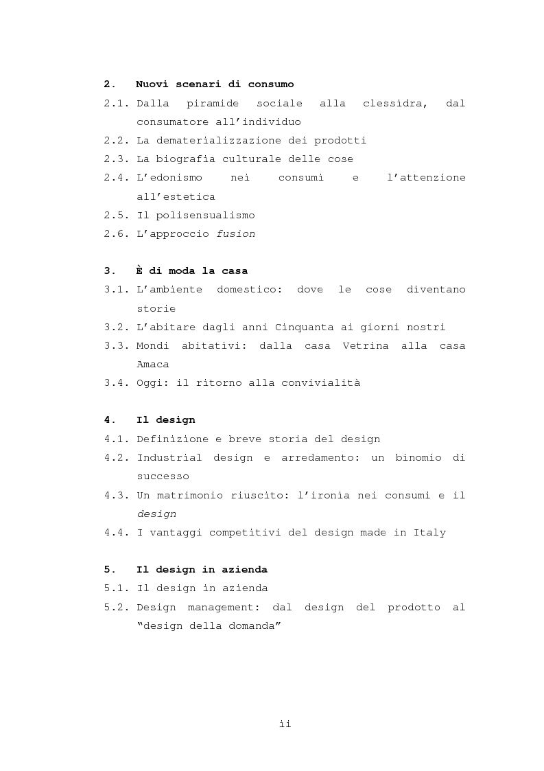 Indice della tesi: Il design nell'azienda, l'azienda nel design. Il caso Kartell., Pagina 2