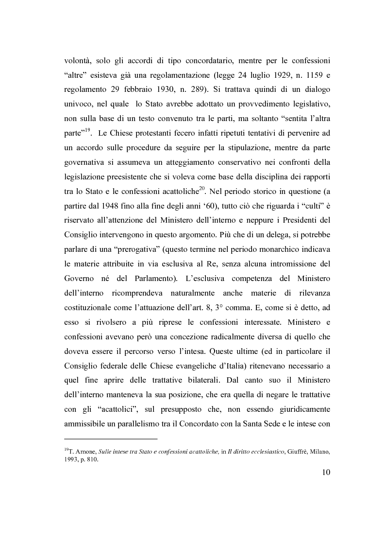 Anteprima della tesi: La posizione delle confessioni religiose all'interno del procedimento di intesa, Pagina 10