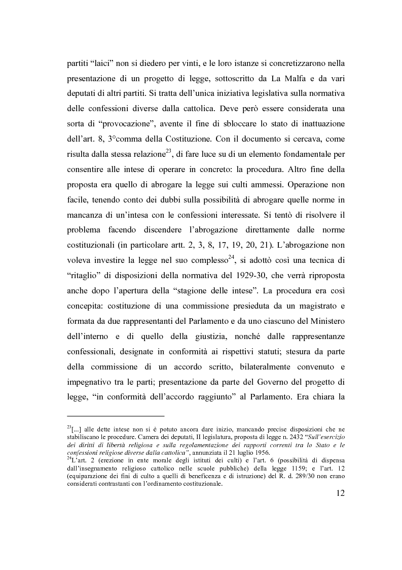 Anteprima della tesi: La posizione delle confessioni religiose all'interno del procedimento di intesa, Pagina 12