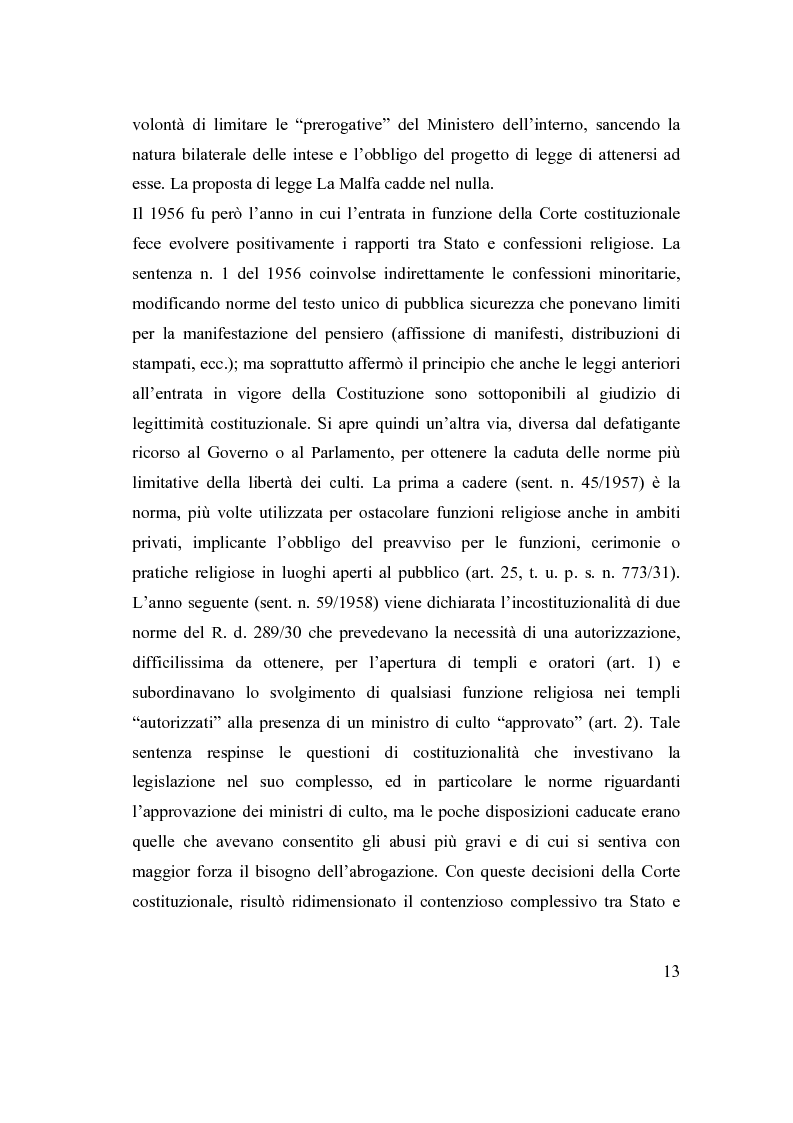 Anteprima della tesi: La posizione delle confessioni religiose all'interno del procedimento di intesa, Pagina 13