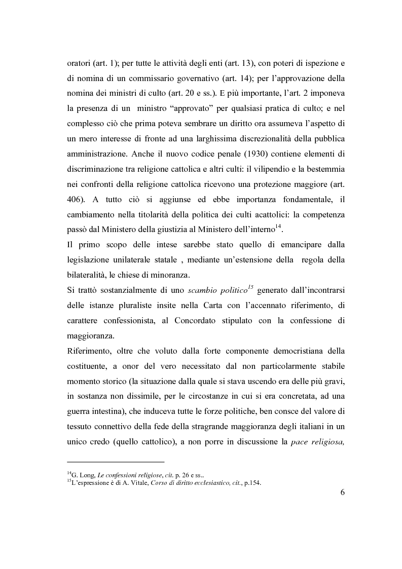 Anteprima della tesi: La posizione delle confessioni religiose all'interno del procedimento di intesa, Pagina 6