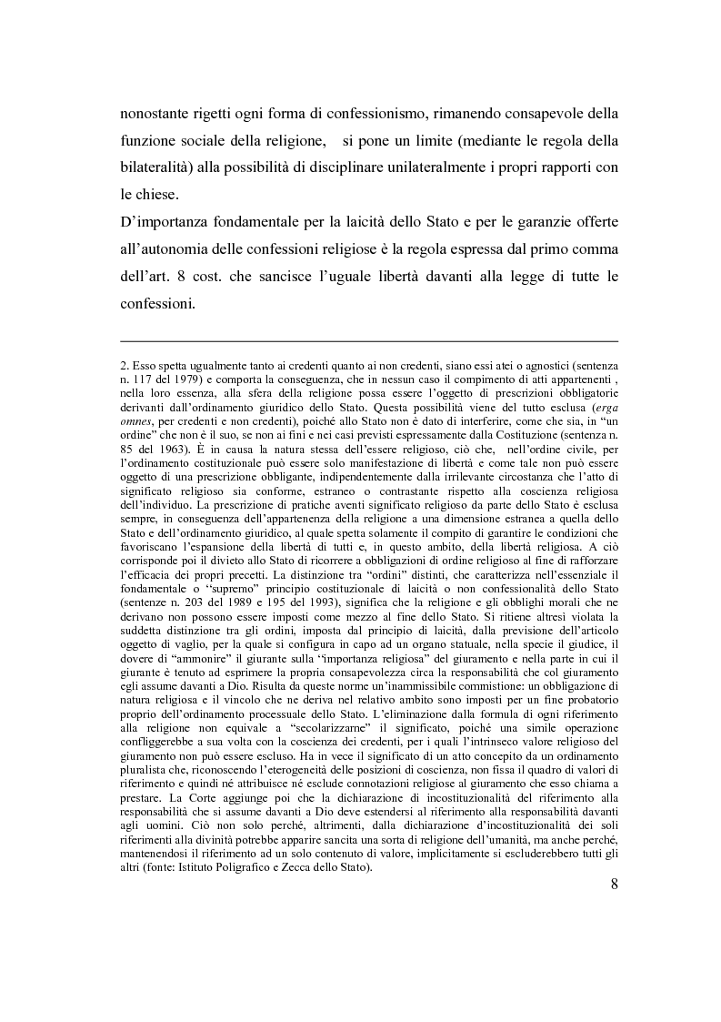 Anteprima della tesi: La posizione delle confessioni religiose all'interno del procedimento di intesa, Pagina 8