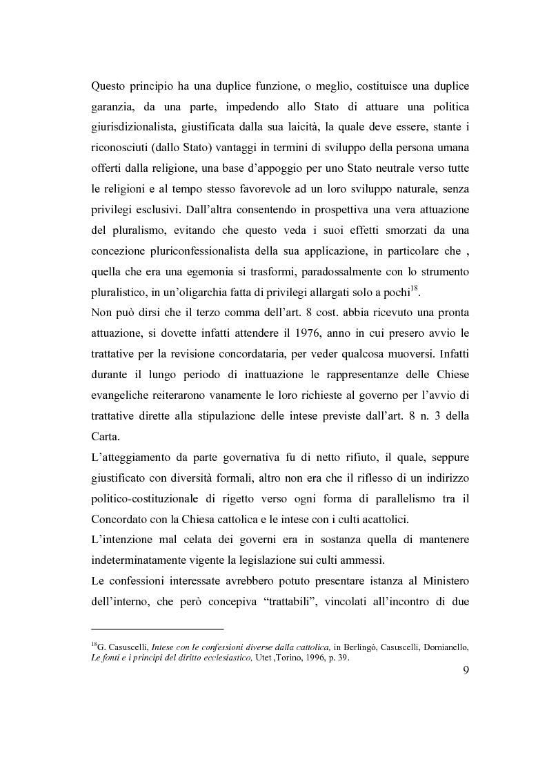 Anteprima della tesi: La posizione delle confessioni religiose all'interno del procedimento di intesa, Pagina 9
