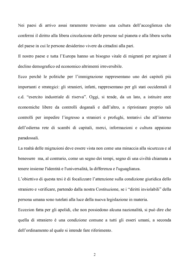 Anteprima della tesi: La condizione giuridica dello straniero nell'ordinamento italiano, Pagina 2