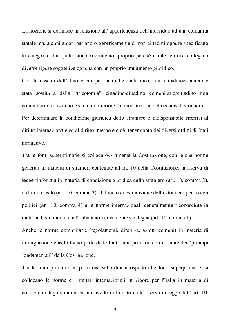 Anteprima della tesi: La condizione giuridica dello straniero nell'ordinamento italiano, Pagina 3