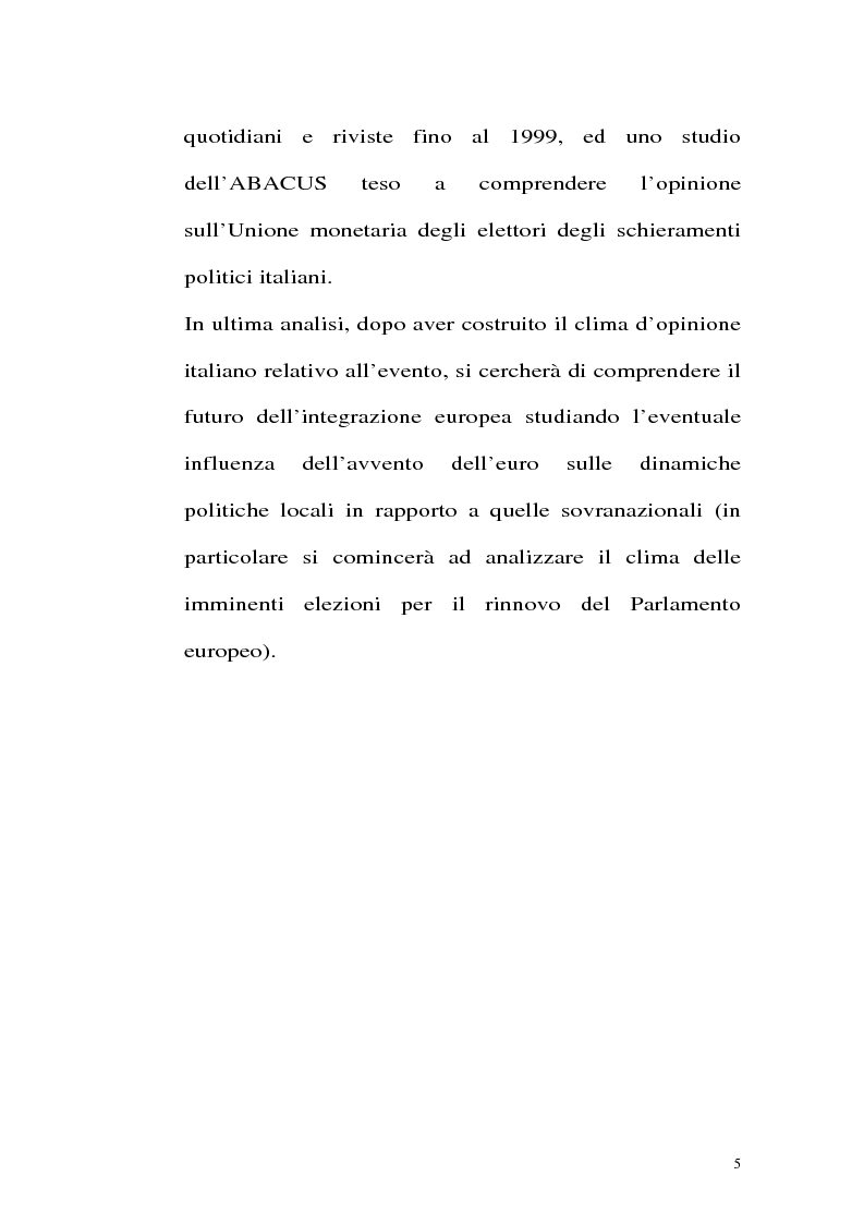 Anteprima della tesi: Gli italiani e l'euro. Usi simbolici della politica e clima d'opinione per l'introduzione della moneta unica europea., Pagina 5