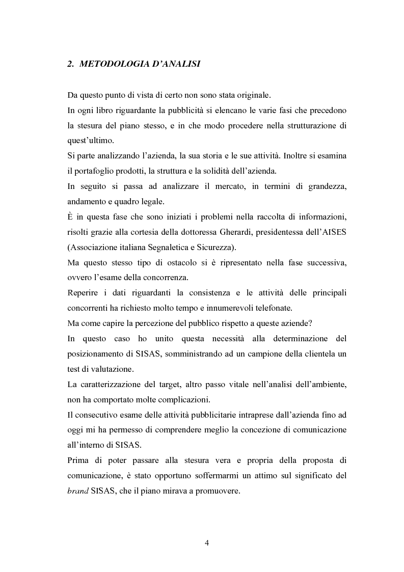 Anteprima della tesi: Piano di Comunicazione del brand ''SISAS'', Pagina 4