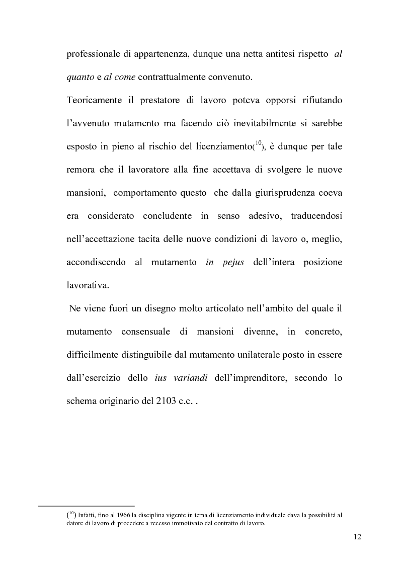 Anteprima della tesi: Orientamenti giurisprudenziali e dottrinali sull'art. 2103 del c.c. in tema di mansioni del lavoratore, Pagina 12