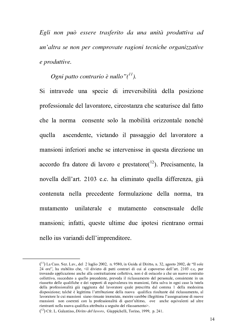 Anteprima della tesi: Orientamenti giurisprudenziali e dottrinali sull'art. 2103 del c.c. in tema di mansioni del lavoratore, Pagina 14