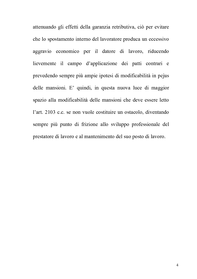 Anteprima della tesi: Orientamenti giurisprudenziali e dottrinali sull'art. 2103 del c.c. in tema di mansioni del lavoratore, Pagina 4