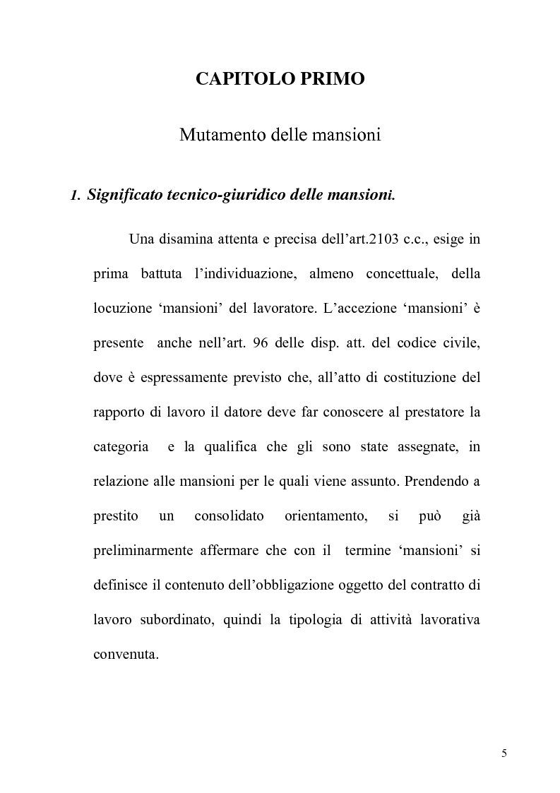 Anteprima della tesi: Orientamenti giurisprudenziali e dottrinali sull'art. 2103 del c.c. in tema di mansioni del lavoratore, Pagina 5