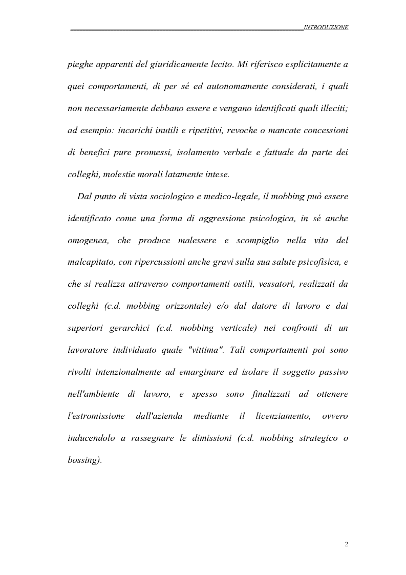 Anteprima della tesi: Il mobbing nei rapporti di lavoro, Pagina 2