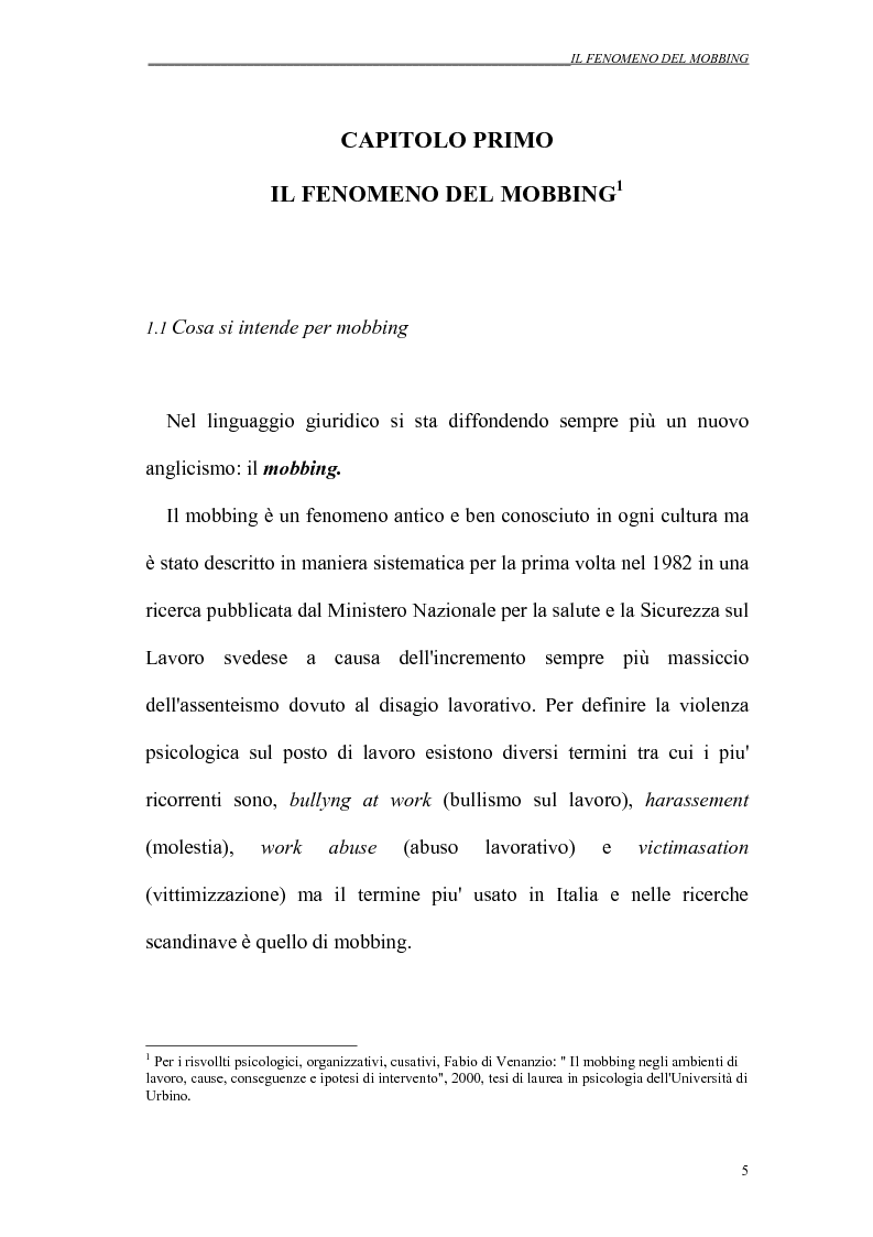 Anteprima della tesi: Il mobbing nei rapporti di lavoro, Pagina 5
