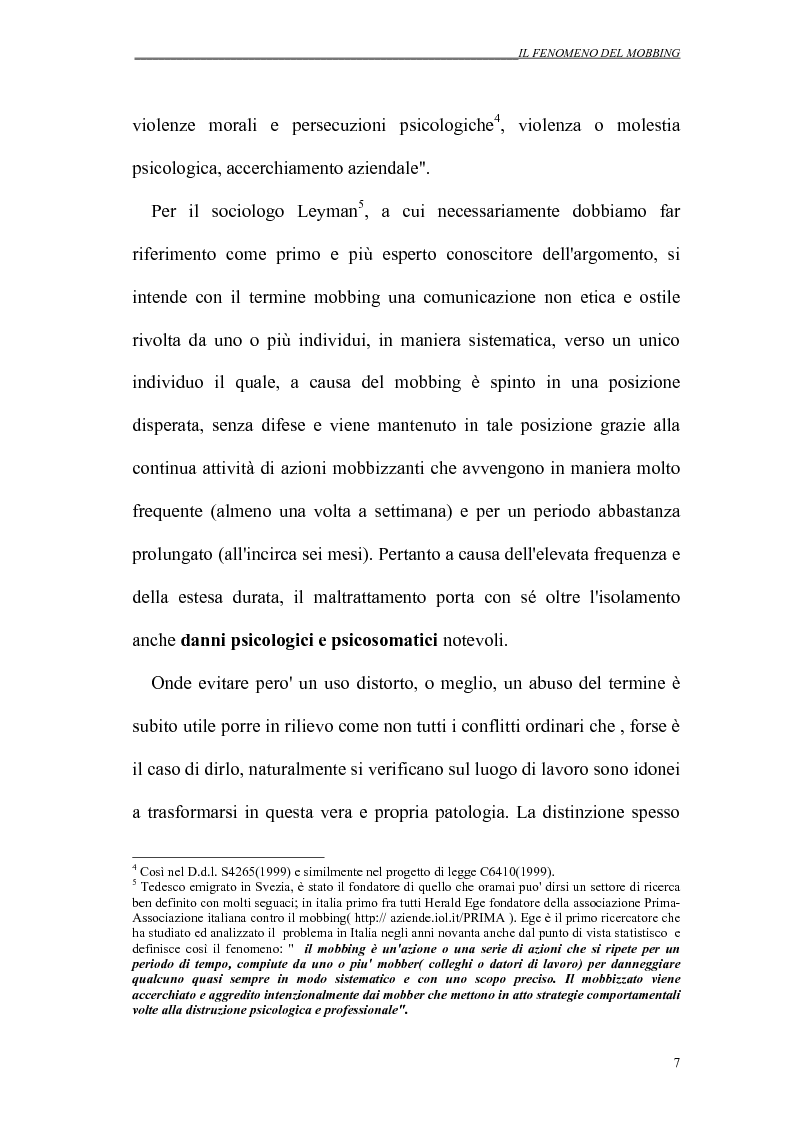 Anteprima della tesi: Il mobbing nei rapporti di lavoro, Pagina 7