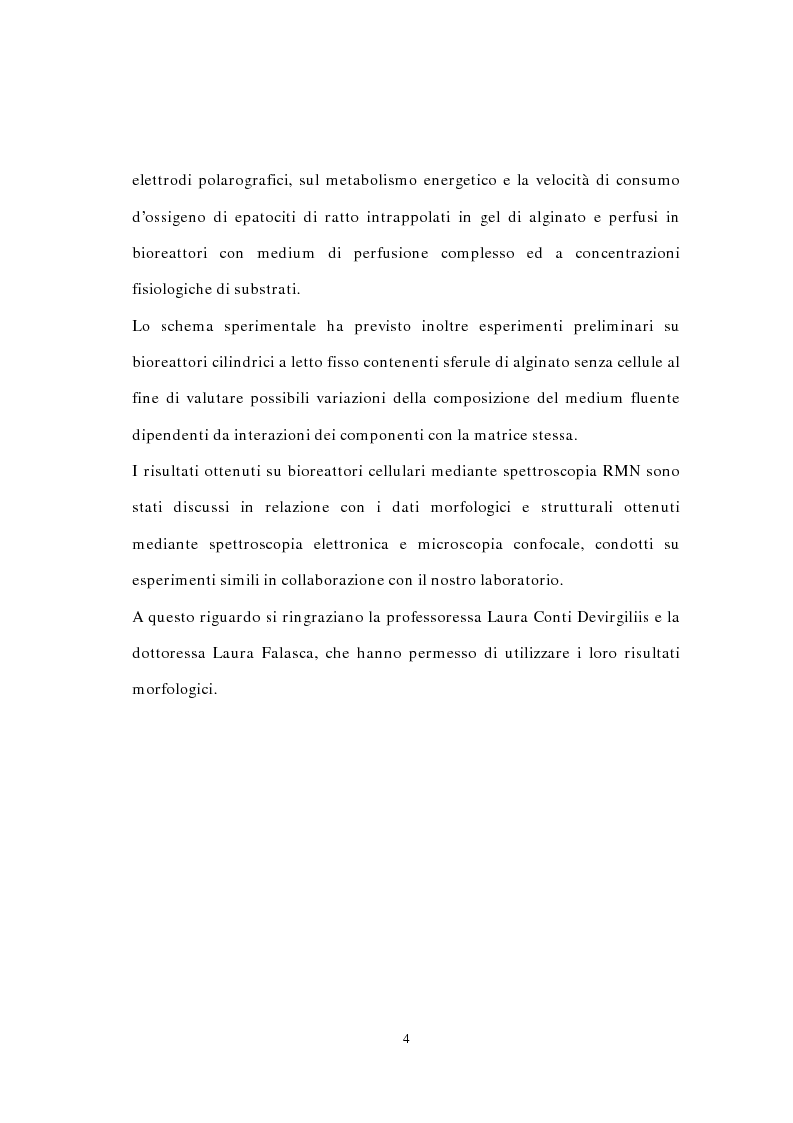 Anteprima della tesi: Studio mediante spettroscopia 1H e 31P RMN, del metabolismo energetico di epatociti intrappolati in gel di alginato e perfusi in bioreattore, Pagina 4