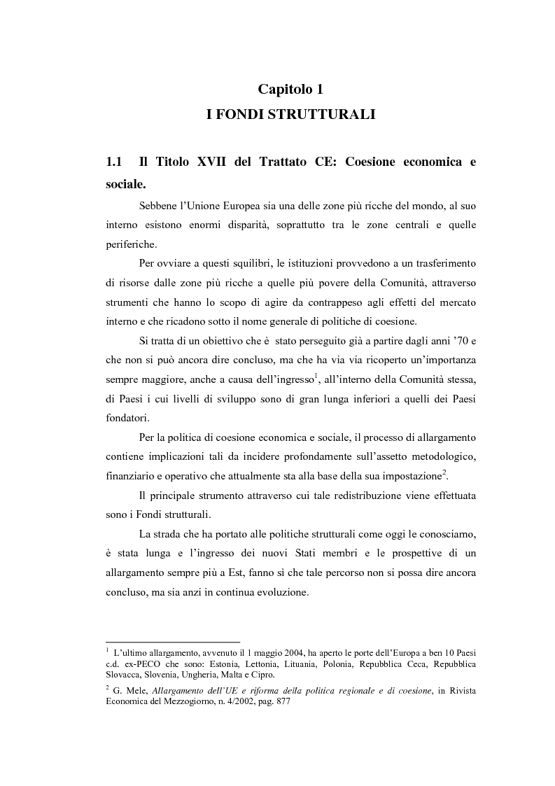 Anteprima della tesi: I Fondi strutturali: norme e procedure di utilizzo con particolare riferimento alla Regione Sardegna, Pagina 4
