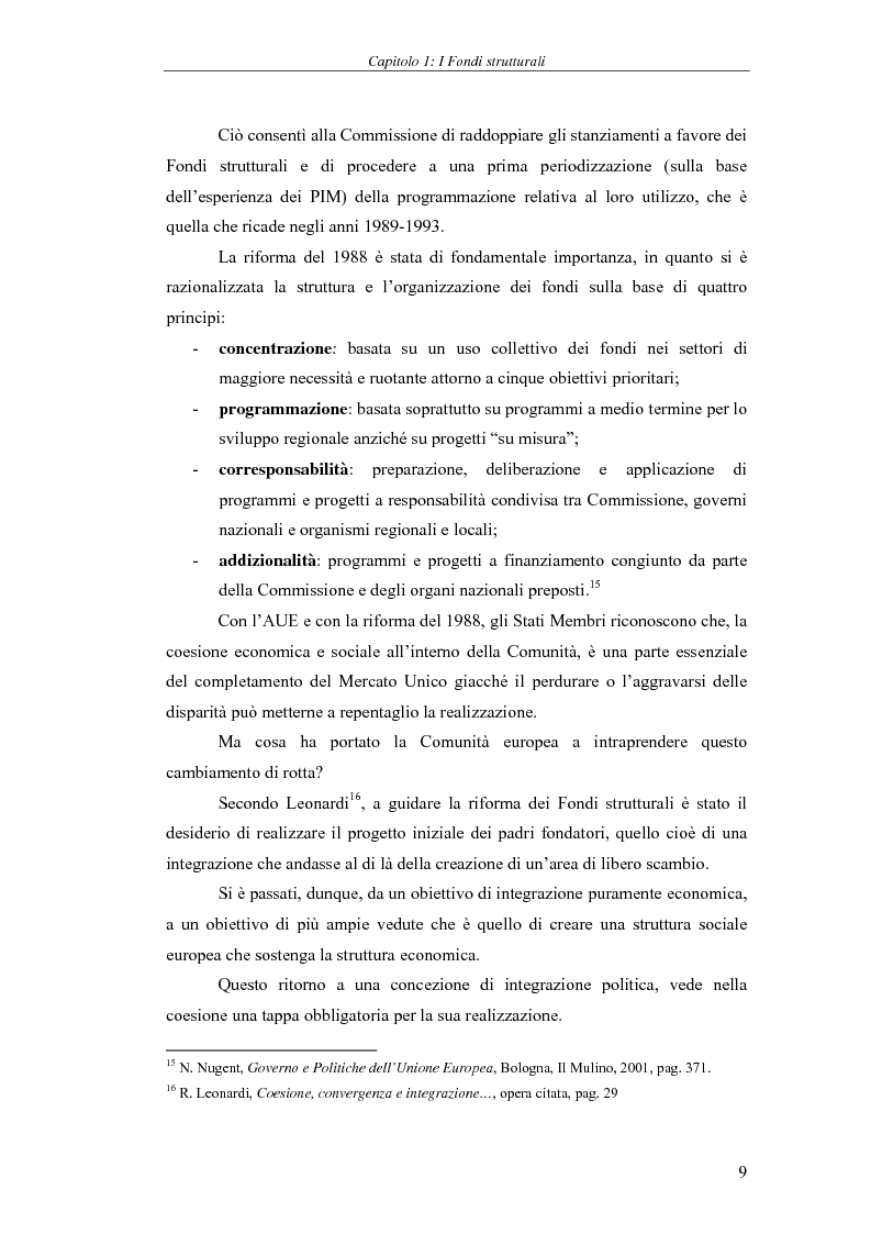 Anteprima della tesi: I Fondi strutturali: norme e procedure di utilizzo con particolare riferimento alla Regione Sardegna, Pagina 9