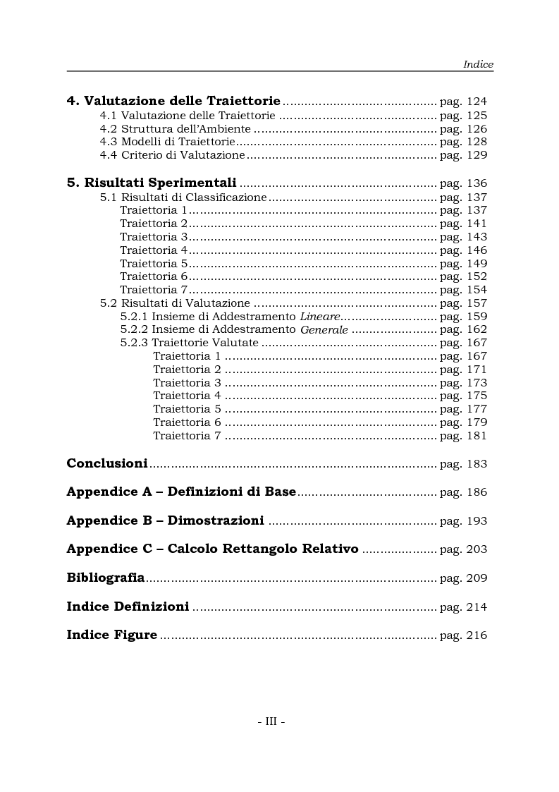 Indice della tesi: Analisi e Riconoscemento di traiettorie di oggetti mobili, Pagina 3
