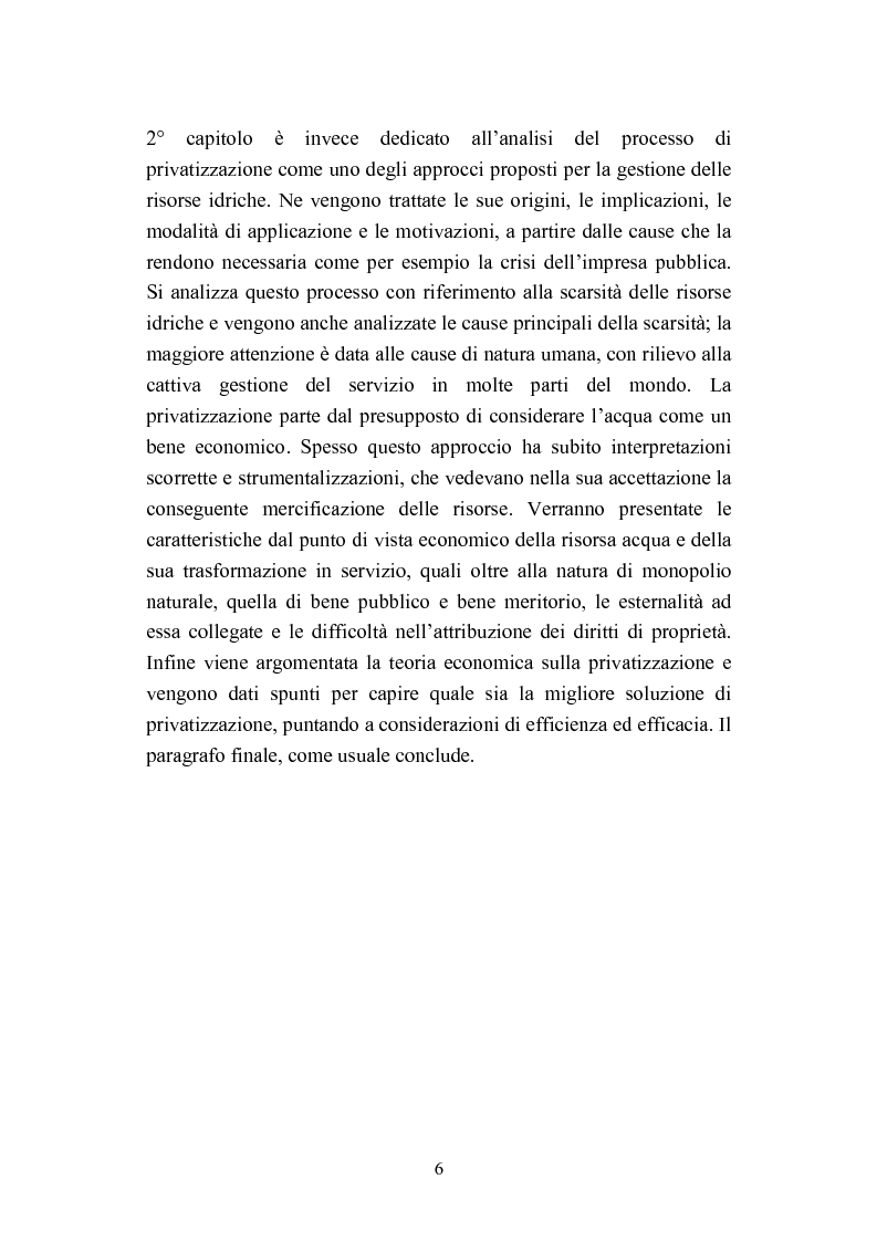 Anteprima della tesi: "Acqua: Bene di tutti". Fonte di vita o prodotto industriale? Sviluppo sostenibile e Privatizzazione delle risorse idriche., Pagina 4