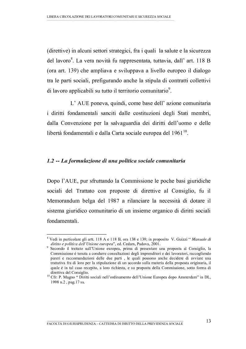 Anteprima della tesi: Libera circolazione dei lavoratori comunitari e sicurezza sociale (La protezione sociale per coloro che si spostano nell'UE), Pagina 11